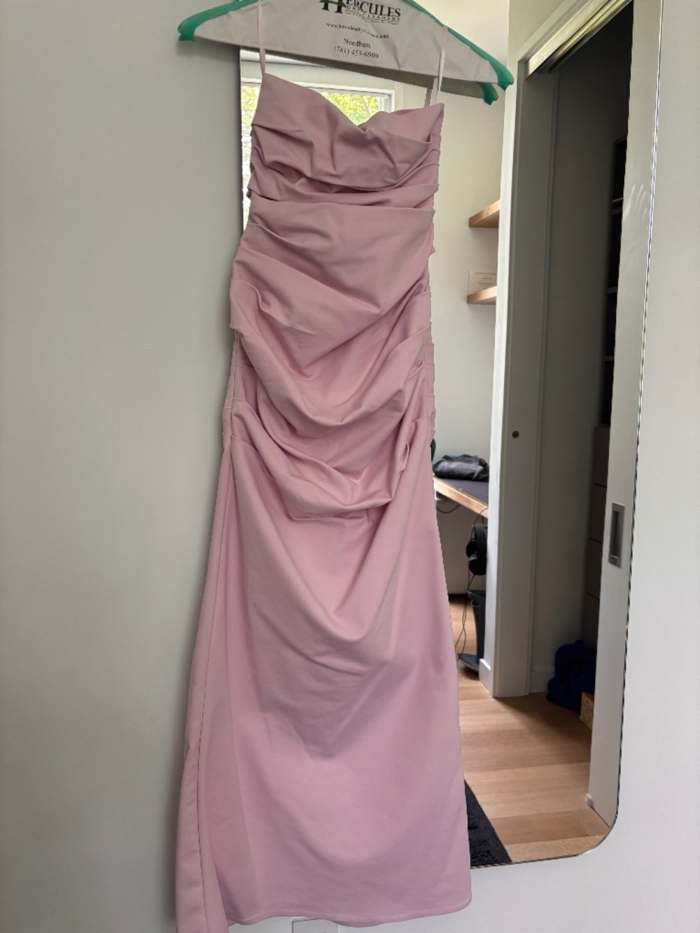 light pink strapless gown